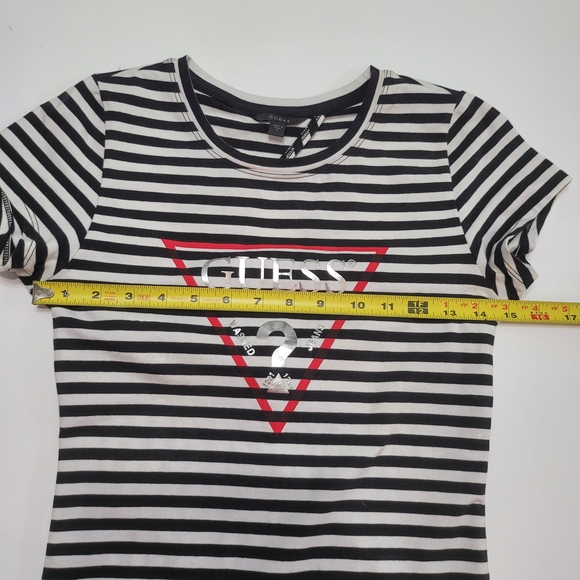 Guess Jeans Top Black White  Striped Open Back TShirt Short Sleeve Size S Vintag - Picture 6 of 9